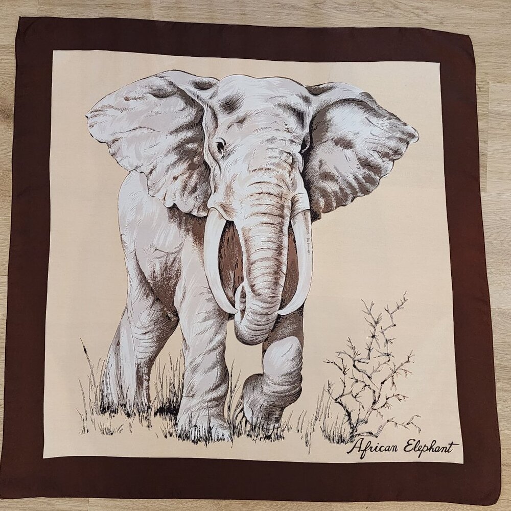 Hand Druck 100% Acetat African Elephant Scarf Brown & Beige